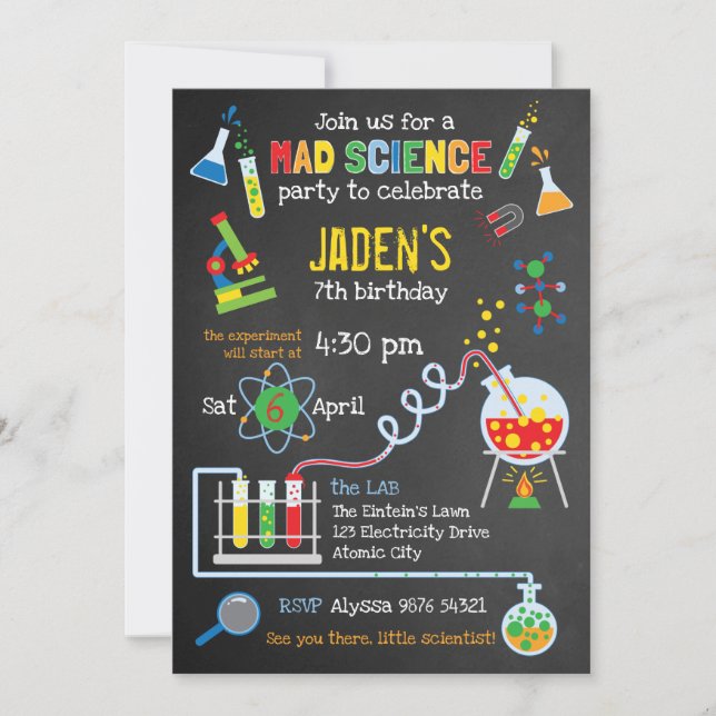 Bright Gender Neutral Mad Science Party Invitation (Front)