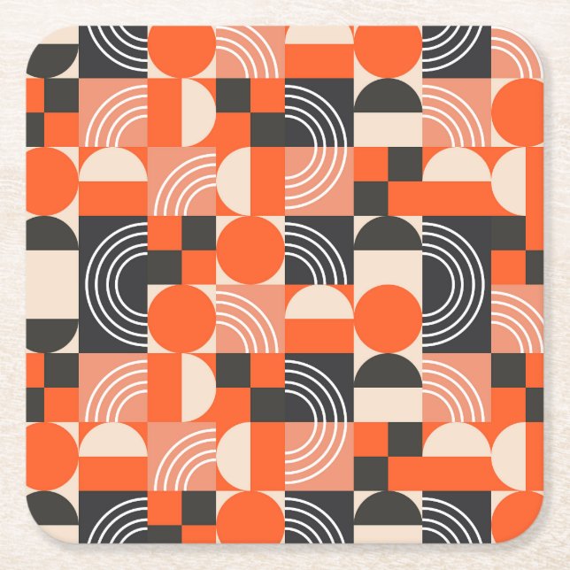 Bright geometric colour block pattern. square paper coaster (Front)