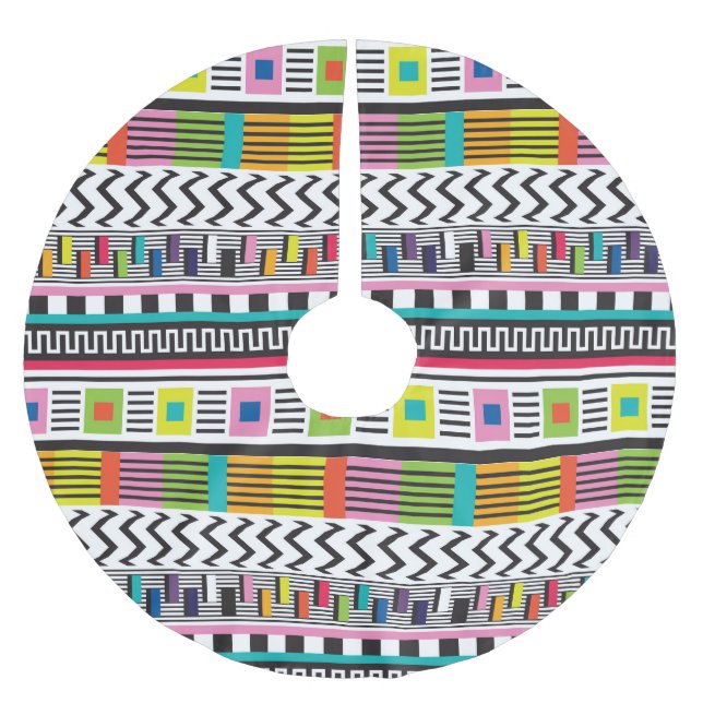 Bright Geometric Lines: Abstract Seamless. Brushed Polyester Tree Skirt (Front)
