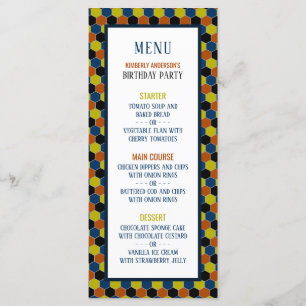 Bright Geometric Pattern, Modern Birthday Menu