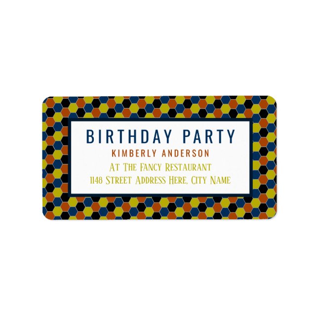 Bright Geometric Pattern, Modern Birthday Party Label (Front)