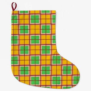 Bright Geometric Pattern with Symmetrical Shapes Large Christmas Stocking