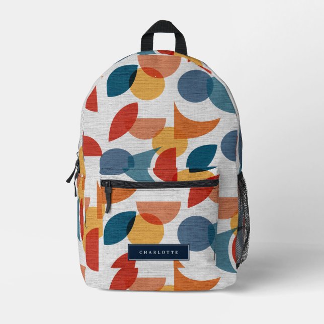 Bright Geometric Retro Abstract Midcentury Modern Printed Backpack (Front)