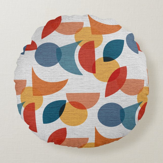 Bright Geometric Retro Abstract Round Cushion (Front)