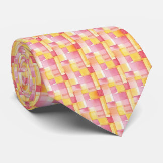 Bright Geometric Weave “Pink Lemonade” Abstract Tie