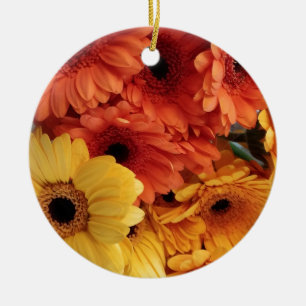 Bright Gerbera Flowers, Orange Yellow, Flora Ceramic Ornament
