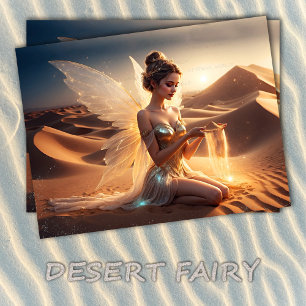 Bright girl fairy nature wings sand Sahara art Postcard