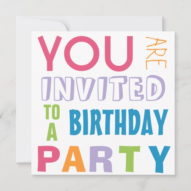 Bright Girly Colours Teen Tween Birthday Party Invitation (Front)