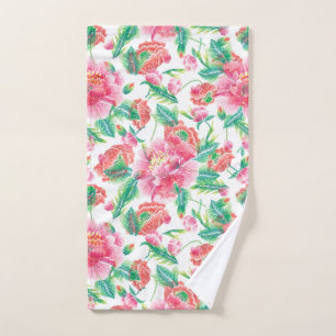 Bright Girly Pink Flowers Pattern Bath Towel Set