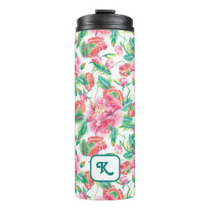 Bright Girly Pink Flowers Pattern Thermal Tumbler