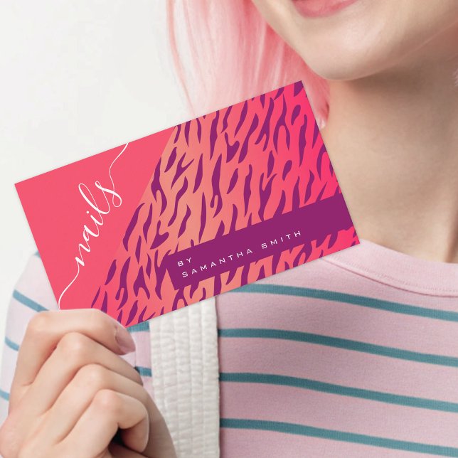Bright Girly Pink Tiger Zebra Stripes Animal Print Business Card (Creator Uploaded)
