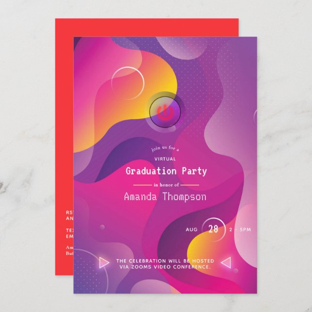 Bright Glow Geometric Virtual Graduation Party Invitation (Front/Back)