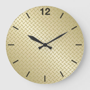 Bright Gold Diamondplate Pattern Large Clock
