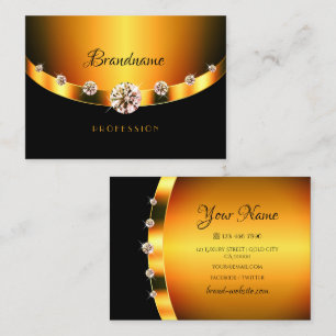 Bright Gold Effect Black with Sparkling Diamonds Business Card