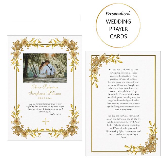 Bright Gold Flowers Orthodox Wedding Prayer Card (Creator Uploaded)