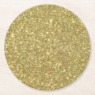 Bright Gold Glitter Sparkles Round Paper Coaster