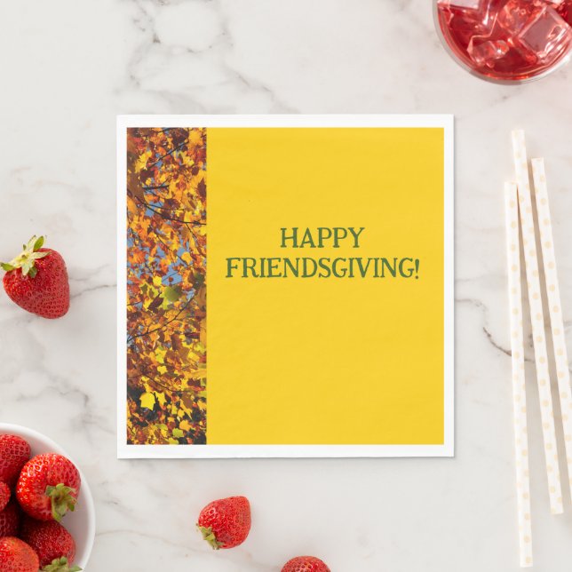 Bright Gold Leaves Thanksgiving Friendsgiving Napkin (Insitu)