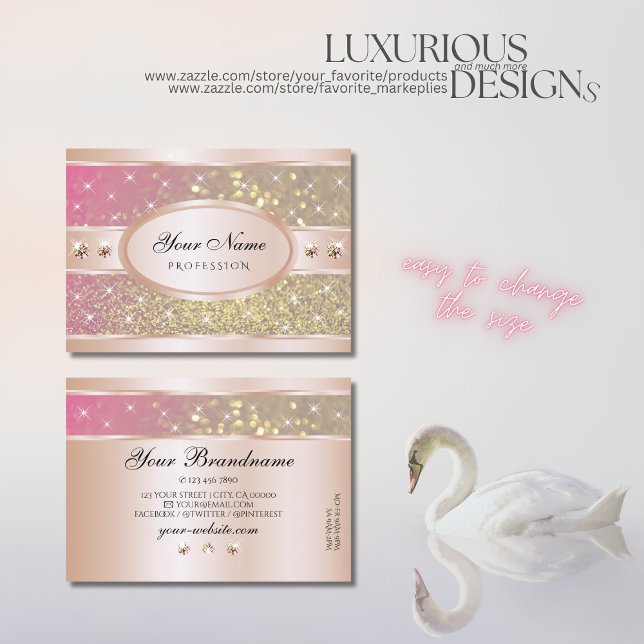 Bright Gold Pink Purple Glitter Jewels Exquisite Business Card (Creator Uploaded)