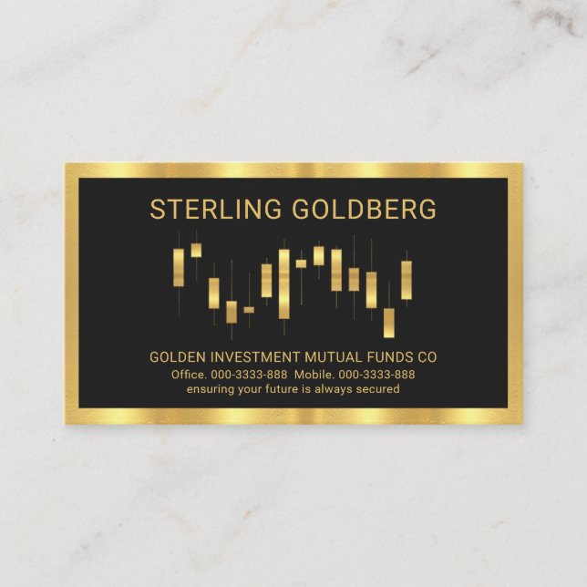 Bright Gold Stock Graph Frame Business Card (Front)