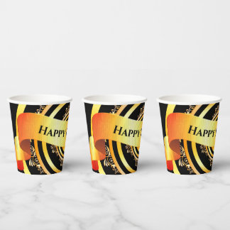 Bright Gold Stylish Embellished Happy Birthday Paper Cups