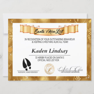 Bright Golden Santa's Nice List Holiday Card