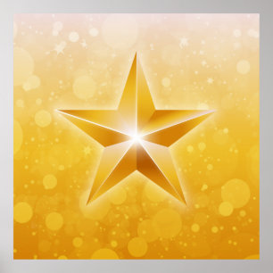 Bright golden star illustration poster