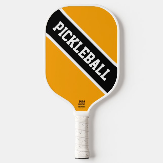 Bright Golden Yellow Black Diagonal Racing Stripes Pickleball Paddle (Front)