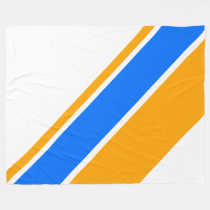 Bright Golden Yellow Blue Racing Stripes On White Fleece Blanket