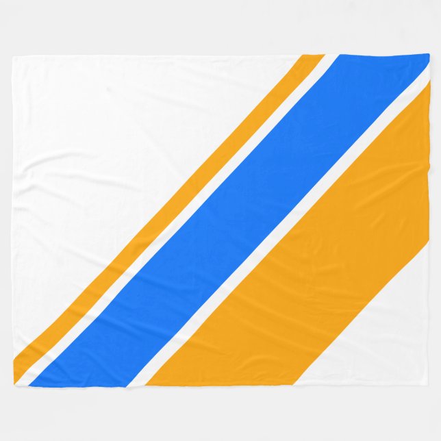 Bright Golden Yellow Blue Racing Stripes On White Fleece Blanket (Front (Horizontal))