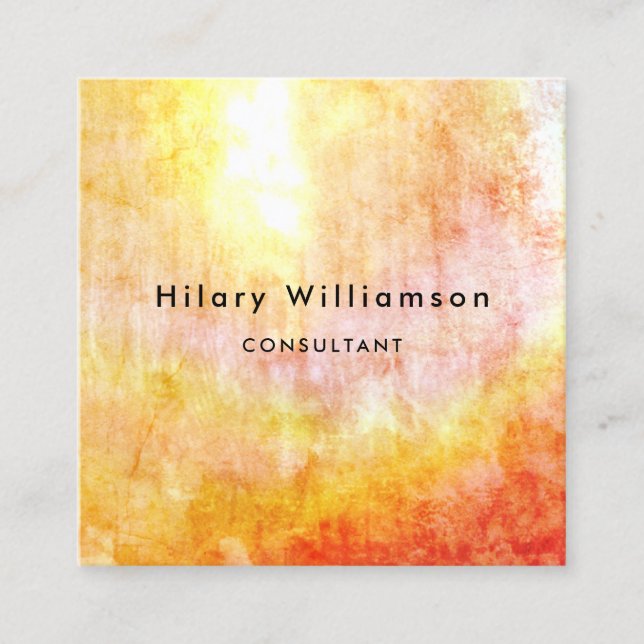 Bright Golden Yellow Orange Grunge Consultant Square Business Card (Front)