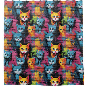 Bright Graffiti Cats Pattern Shower Curtain