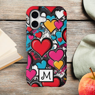 Bright Graffiti Hearts Modern Cool Monogrammed