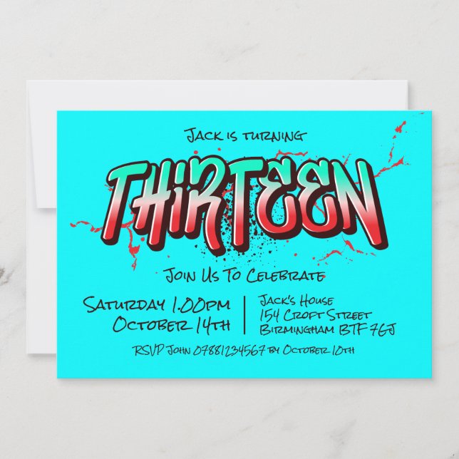 Bright Graffiti Thirteen Invitation (Front)