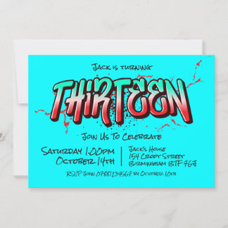 Bright Graffiti Thirteen Invitation