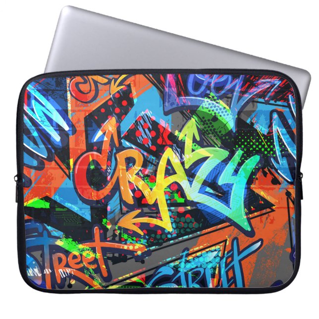 Bright graffiti, urban graphic design. laptop sleeve (Front)