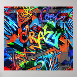 Bright graffiti, urban graphic design. poster
