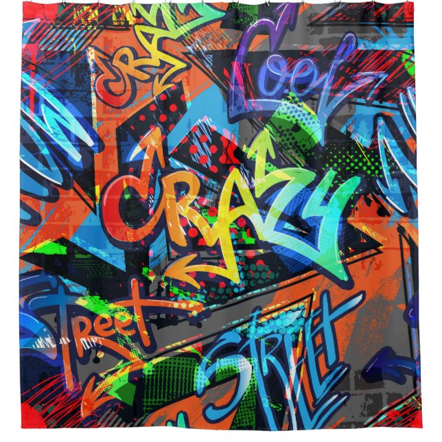 Bright graffiti, urban graphic design. shower curtain (Front)