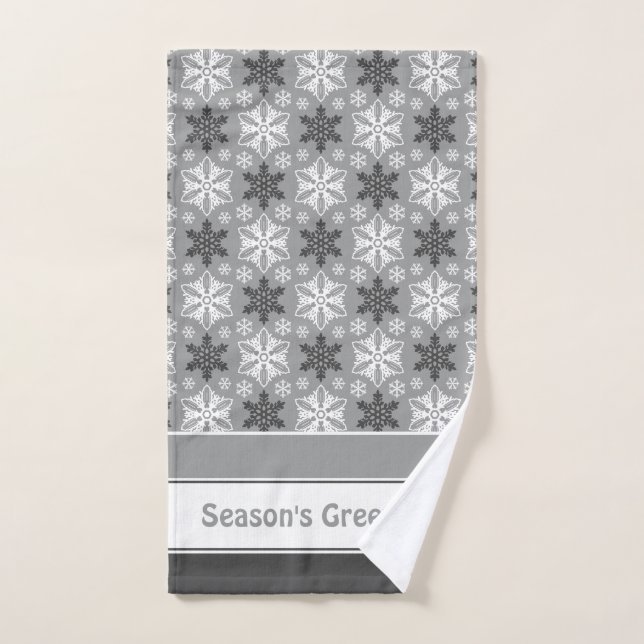 Bright Gray Black Winter White Snowflake Pattern Bath Towel Set (Hand Towel)
