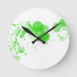 Bright Green Abstract Paint Splatter Splodge Round Clock