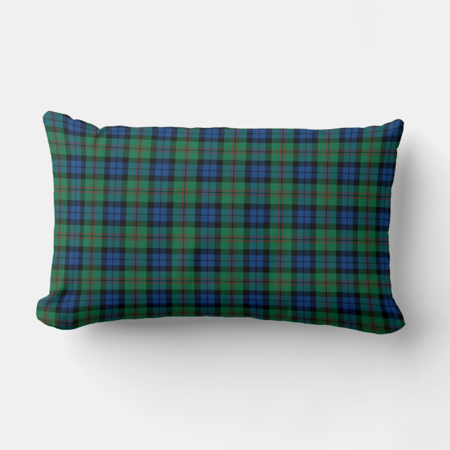 Bright Green and Blue Dundas Clan Scottish Plaid Lumbar Cushion (Front)