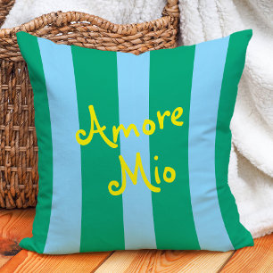 Bright Green and Blue Stripes   Amore Mio Cushion