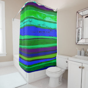 bright green and blue stripes shower curtain