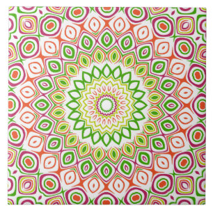 Bright Green and Magenta Mandala Pattern Ceramic Tile