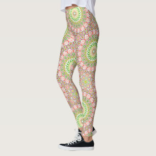 Bright Green and Magenta Mandala Pattern Leggings