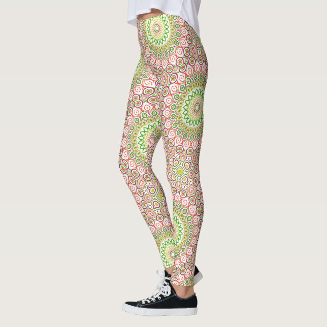 Bright Green and Magenta Mandala Pattern Leggings (Left)