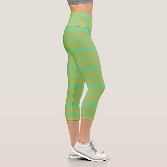 Bright Green and Orange Pattern Capri Leggings (Right)