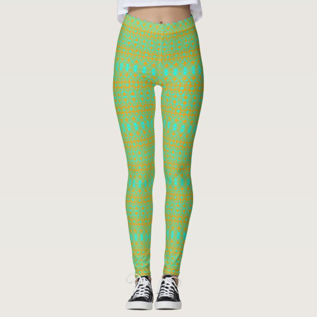 Bright Green and Orange Pattern Leggings (Front)