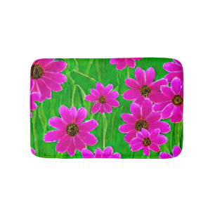 Bright Green and Pink Flower Pattern Bath Mat