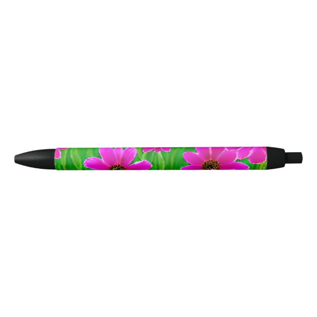 Bright Green and Pink Flower Pattern  Black Ink Pen (Front)
