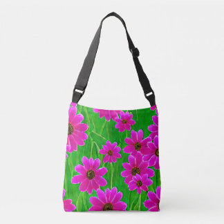 Bright Green and Pink Flower Pattern  Crossbody Bag
